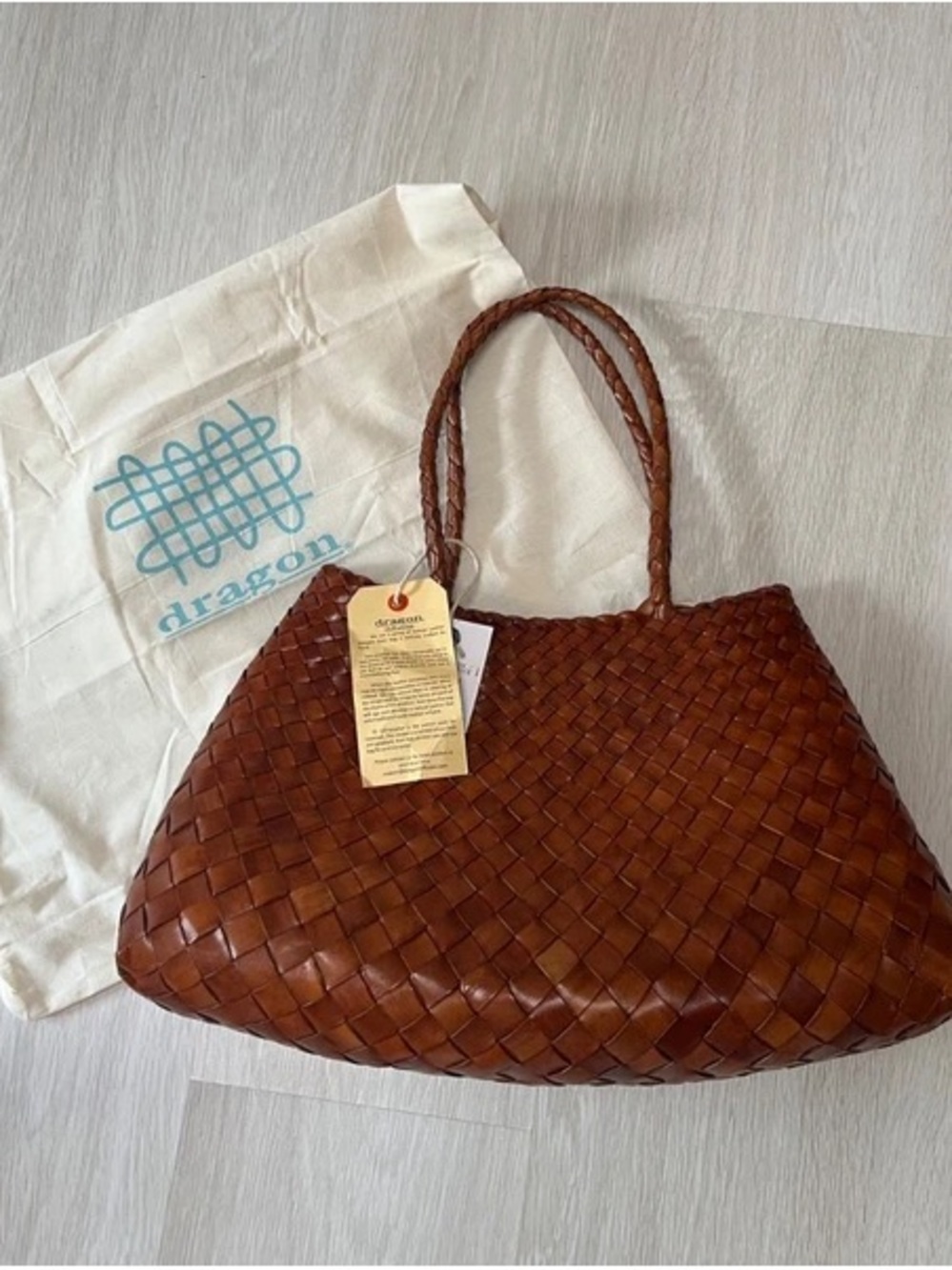 Dragon Diffusion Santa Croce Small Dark Brown Woven Leather Tote